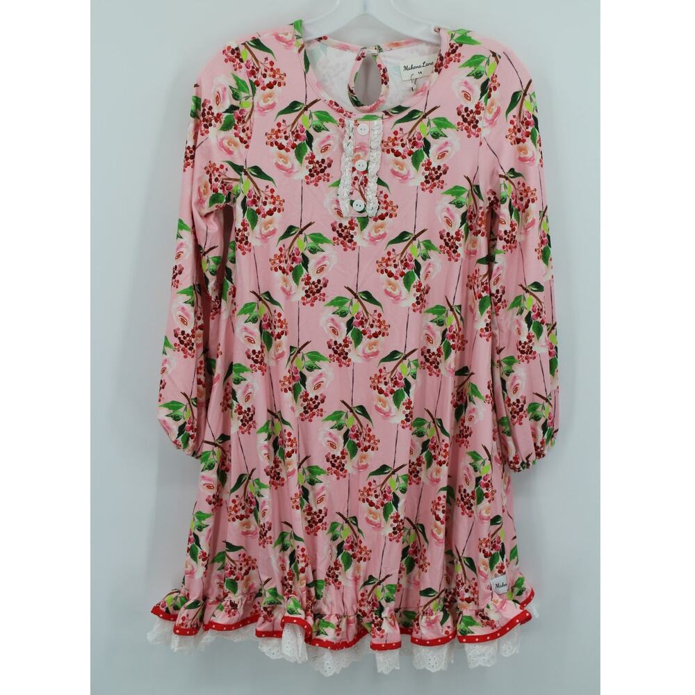 Makena Lane Girls Floral Dress Size 14 Ruffle Hem Long Sleeve NEW